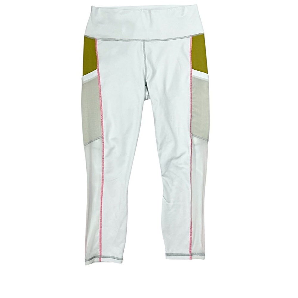 Fabletics White and Olive Colorblock Leggings